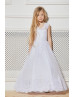 White Lace Tulle V Corset Back Long Flower Girl Dress